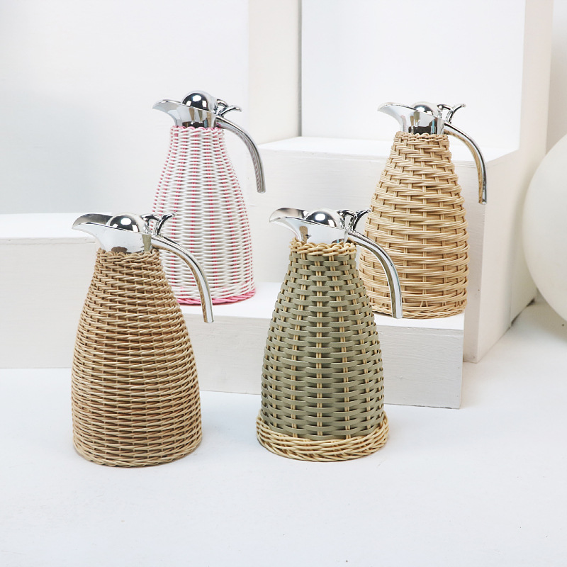 Rattan woven stainless steel vacuum insulation pot water bottle hand-woven European coffee pot water bottle home use